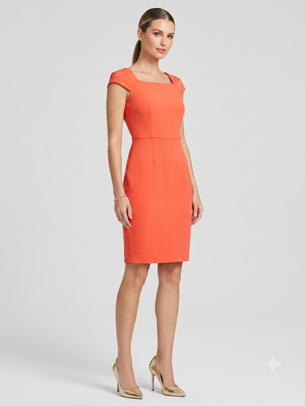 Calvin Klein Coral Sheath Dress with Cap Sleeves